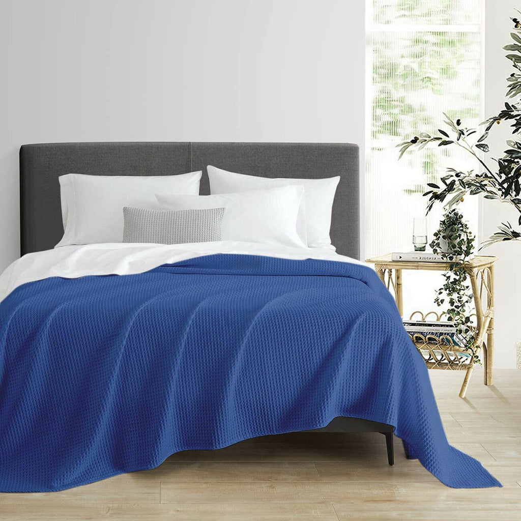Ultra Soft 100% Egyptian Cotton Waffle Blanket | Summer Blanket Airmax | 2 Sizes - 5 Colours Blankets Single/Double / Royal Blue Ontrendideas Bed and Bath