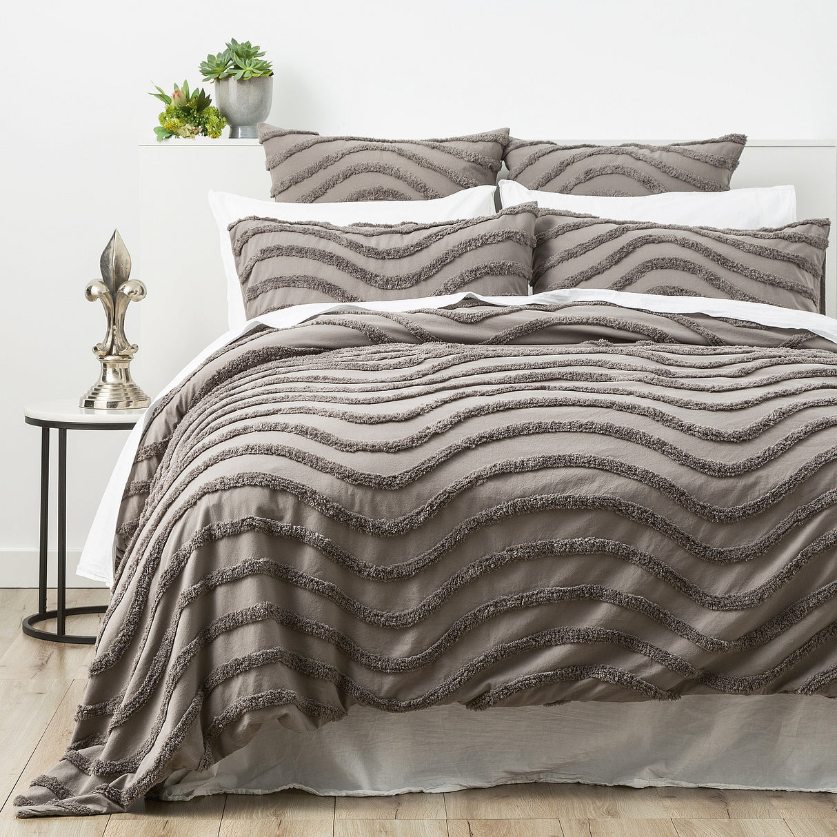 Wave 100% Cotton Chenille Vintage Washed Tufted Quilt Cover Set by Cloud Linen