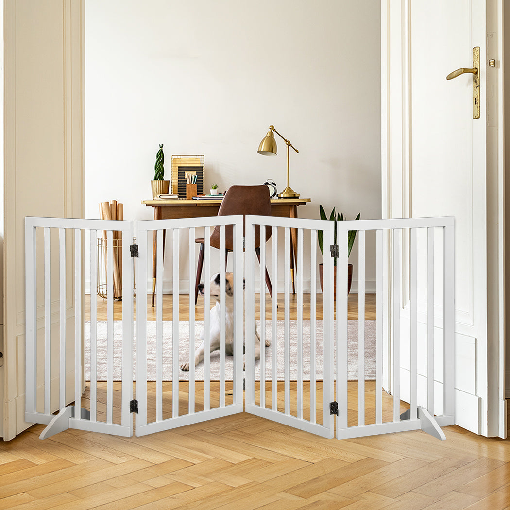 Extra Tall 80cm High White Wooden Pet Gate | Foldable Stable Dog Fence Safety Stairs Gate