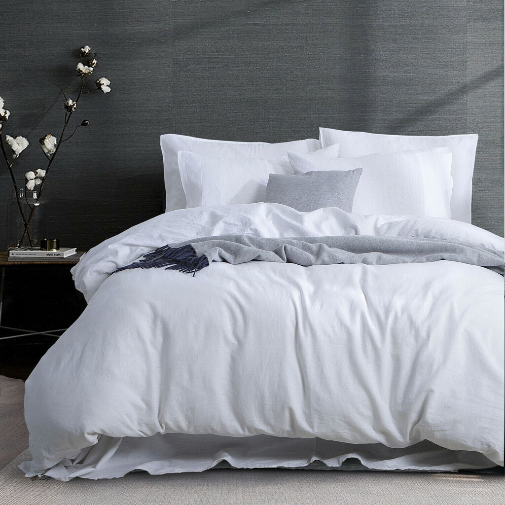 Premium Luxury Linen Cotton Quilt Cover Set | Breathable All Season Doona Cover | Summer Cooling Bedding | 2 Sizes - 4 Colours Quilt Cover Set King / White Ontrendideas Bed and Bath