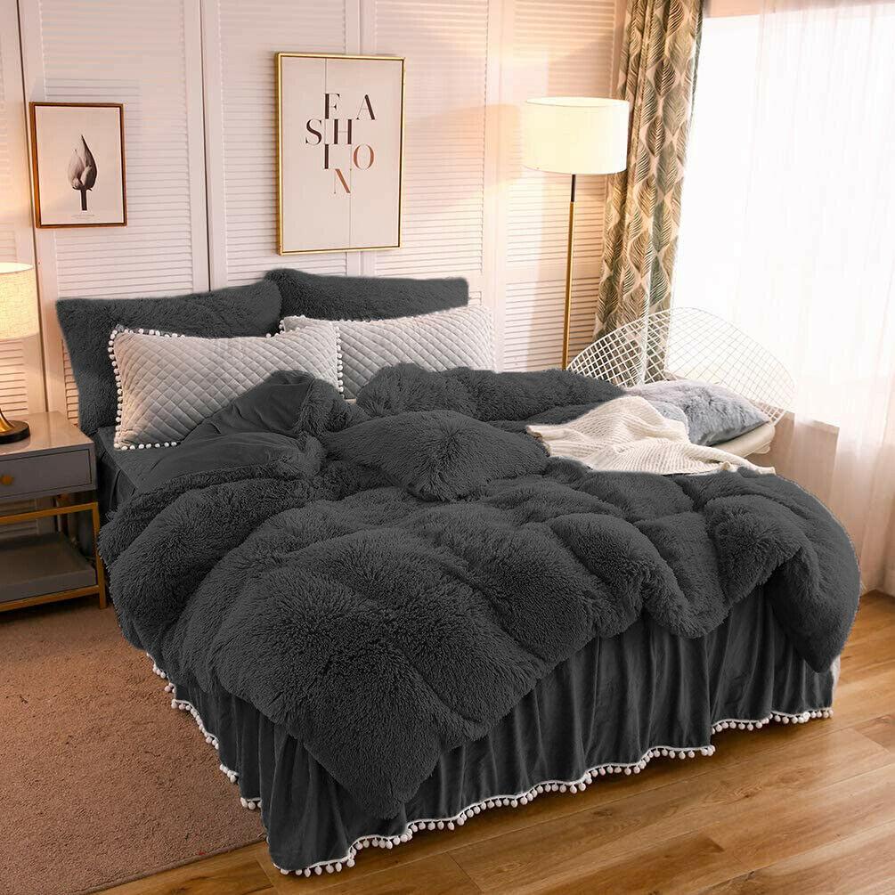 Fluffy Shaggy Fleece Quilt Cover Set | Super Warm Soft Quilt Cover Set | 4 Sizes - 4 Colours Quilt Cover Set Single / Charcoal Ontrendideas Bed and Bath