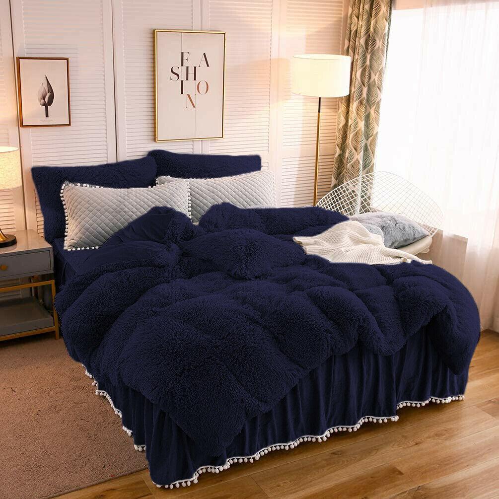 Fluffy Shaggy Fleece Quilt Cover Set | Super Warm Soft Quilt Cover Set | 4 Sizes - 4 Colours Quilt Cover Set Single / Midnight Blue Ontrendideas Bed and Bath