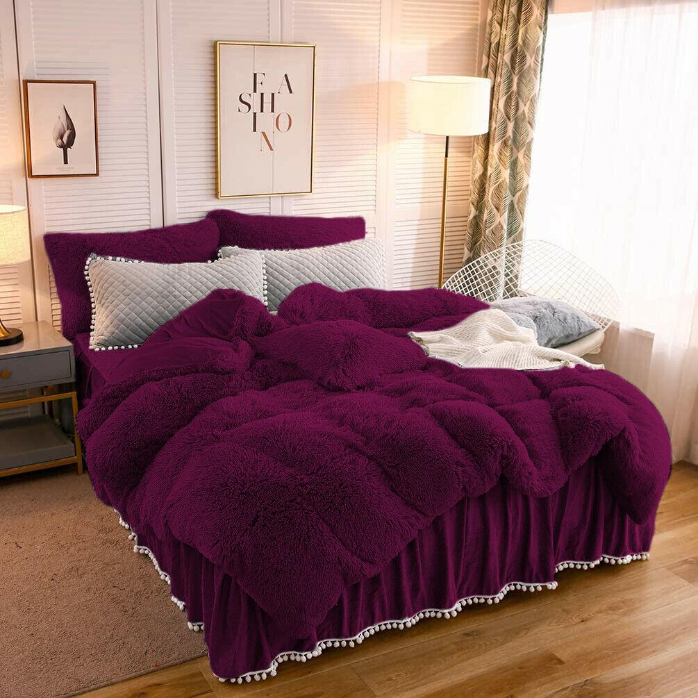 Fluffy Shaggy Fleece Quilt Cover Set | Super Warm Soft Quilt Cover Set | 4 Sizes - 4 Colours Quilt Cover Set Single / Purple Ontrendideas Bed and Bath