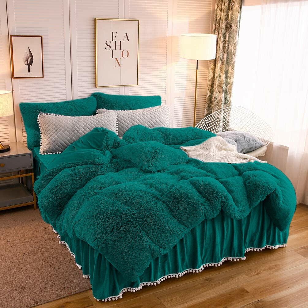 Fluffy Shaggy Fleece Quilt Cover Set | Super Warm Soft Quilt Cover Set | 4 Sizes - 4 Colours Quilt Cover Set Single / Teal Ontrendideas Bed and Bath