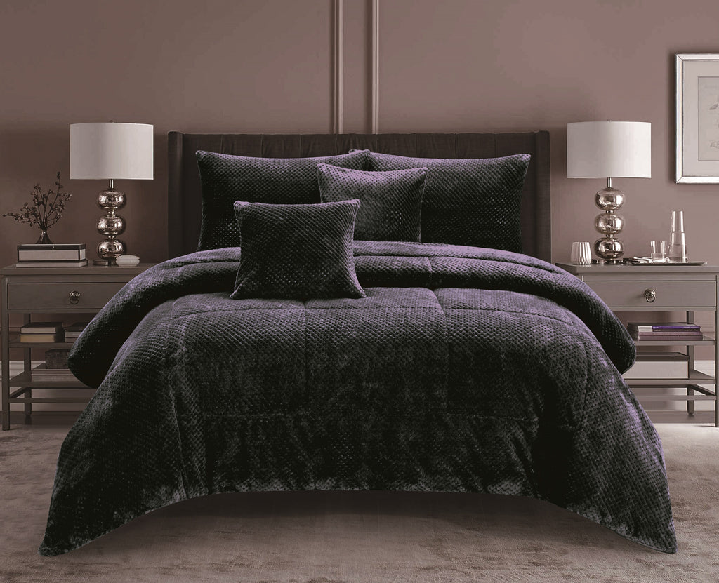 3 Piece Waffle Fleece Comforter Set | Warm Cozy Winter Soft Comforter | Fluffy Soft Bedding | 3 Sizes - 4 Colours Quilts & Comforters Double / Charcoal Ontrendideas Bed and Bath