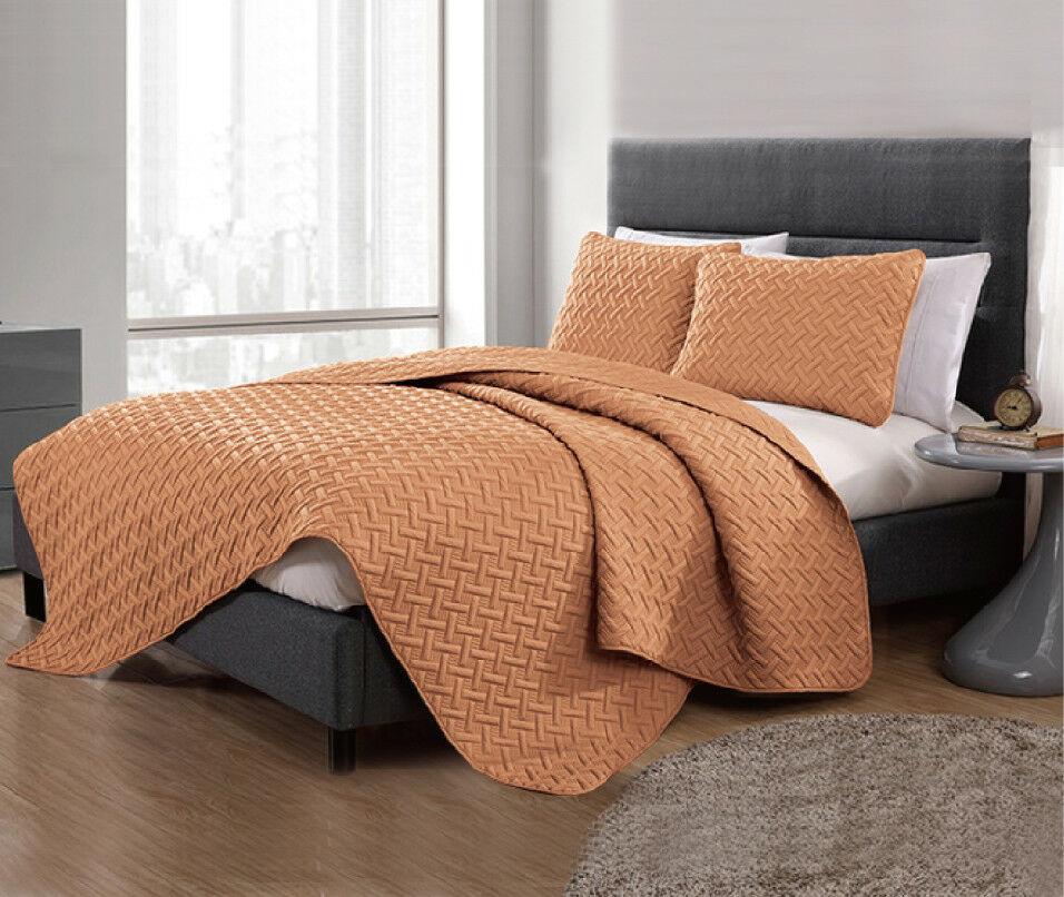3 Piece Chic Embossed Comforter Set | 3pc Coverlet Sets | All Season Comforter 2 Sizes | 8 Colours Quilts & Comforters Queen / Amber Brown Ontrendideas Bed and Bath
