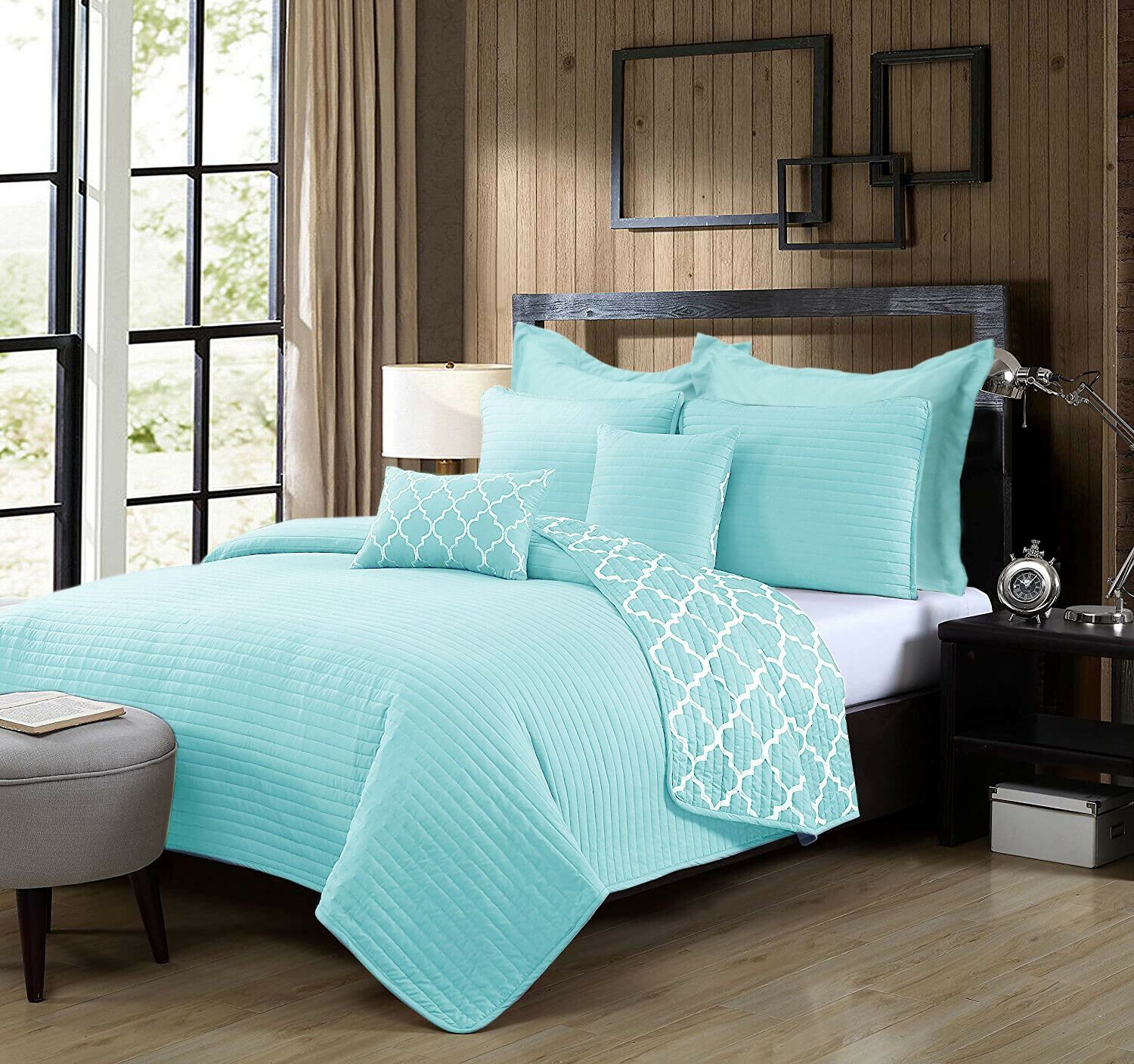 7 Piece Bamboo Reversible Comforter Set Luxury 2 Sided 7pc Coverlet Ontrendideas Bed and Bath