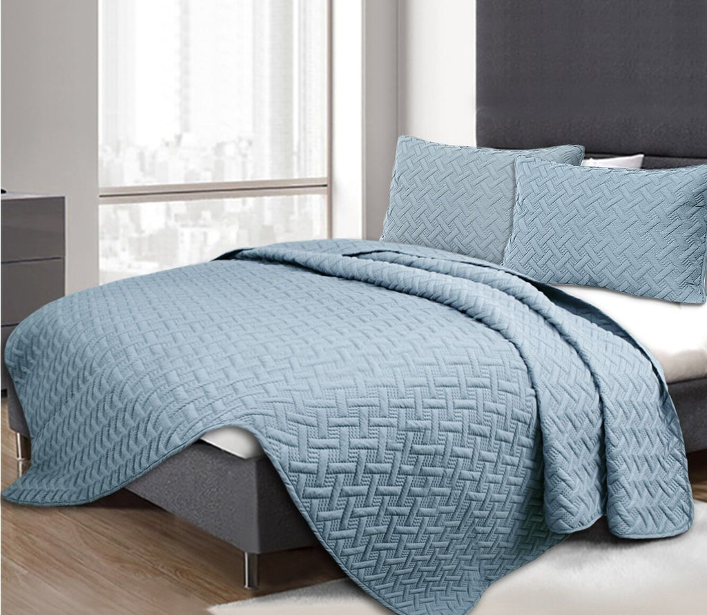 3 Piece Chic Embossed Comforter Set | 3pc Coverlet Sets | All Season Comforter 2 Sizes | 8 Colours Quilts & Comforters Queen / Blue Ontrendideas Bed and Bath