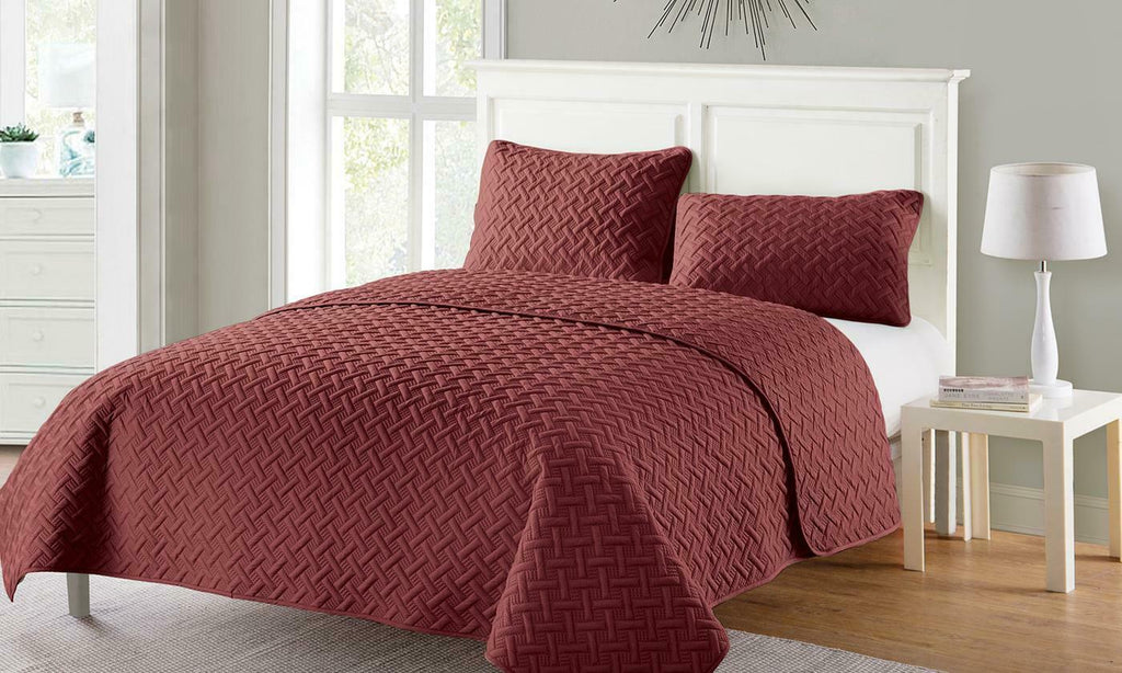 3 Piece Chic Embossed Comforter Set | 3pc Coverlet Sets | All Season Comforter 2 Sizes | 8 Colours Quilts & Comforters Queen / Burgundy Ontrendideas Bed and Bath