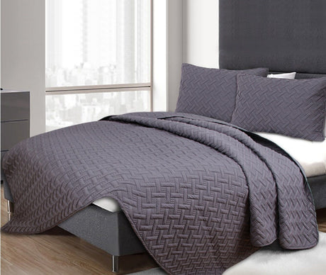 3 Piece Chic Embossed Comforter Set | 3pc Coverlet Sets | All Season Comforter 2 Sizes | 8 Colours Quilts & Comforters Queen / Charcoal Ontrendideas Bed and Bath