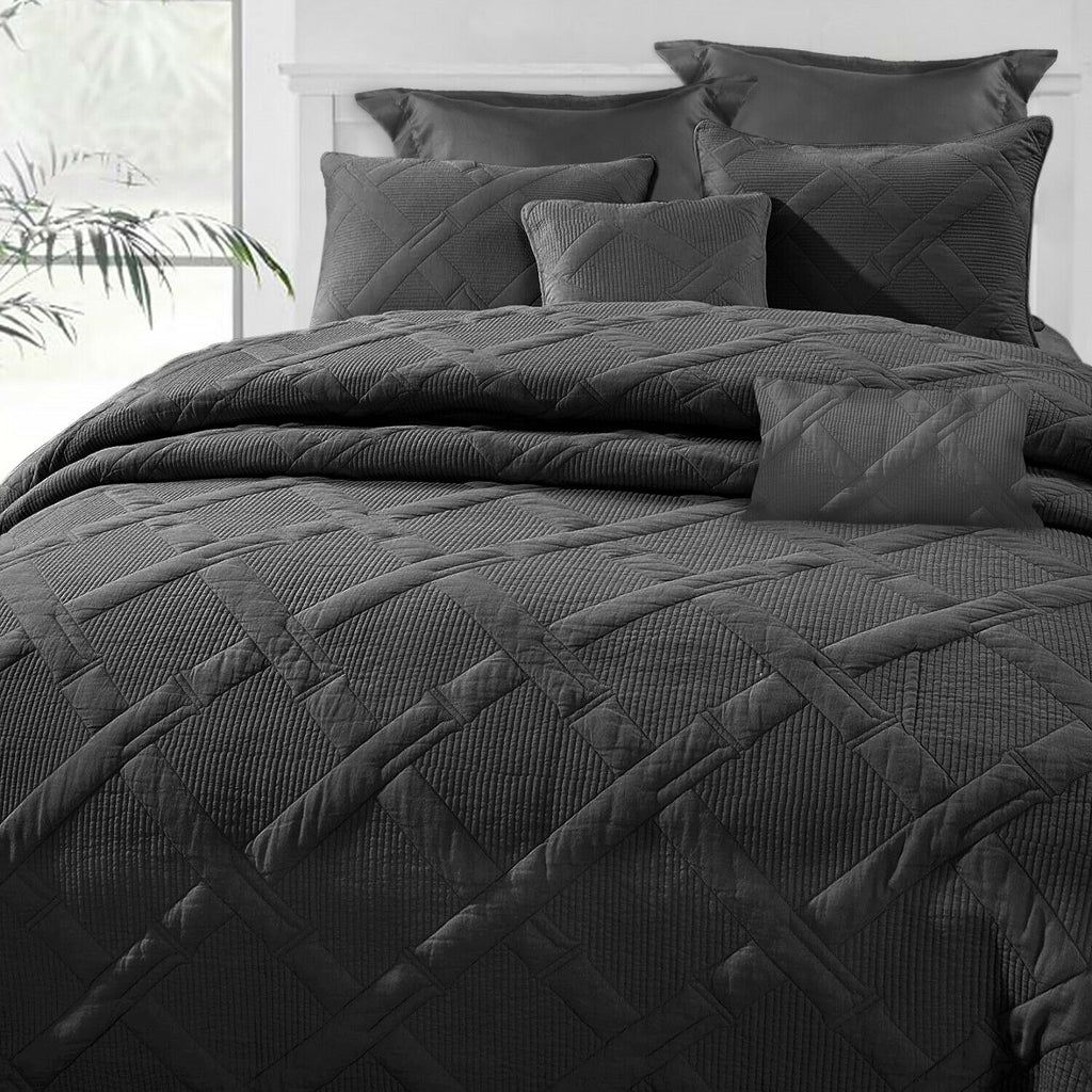 7 Piece Bamboo Comforter Set | 7pc Bamboo Matelassé Weave Set Coverlet | 2 Sizes - 4 Colours Quilts & Comforters Queen / Charcoal Ontrendideas Bed and Bath