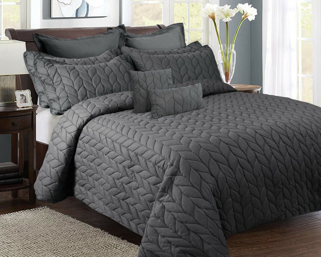 9pc Lightweight Embossed Comforter Set All Seasons Coverlet Set Ramesses | 2 Sizes - 5 Colours Quilts & Comforters Queen / Charcoal Ontrendideas Bed and Bath