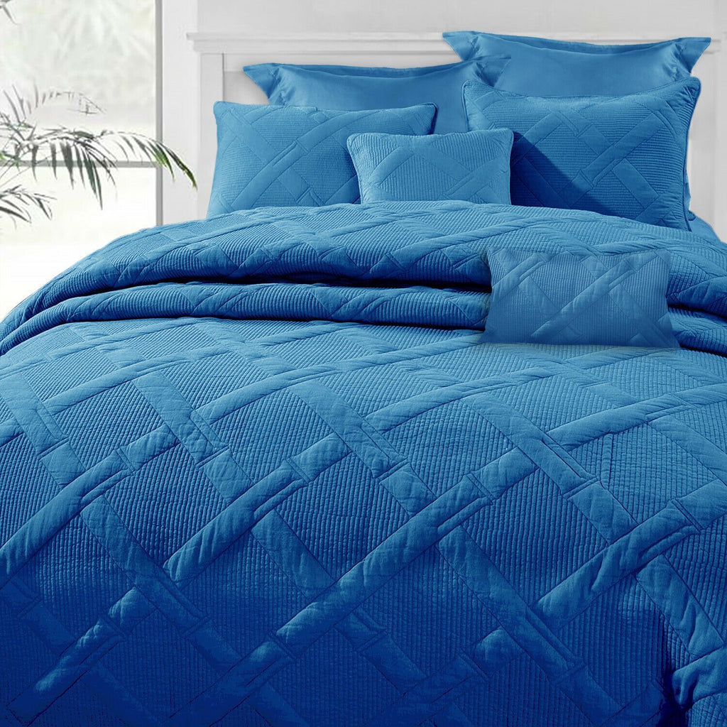 7 Piece Bamboo Comforter Set | 7pc Bamboo Matelassé Weave Set Coverlet | 2 Sizes - 4 Colours Quilts & Comforters Queen / French Blue Ontrendideas Bed and Bath