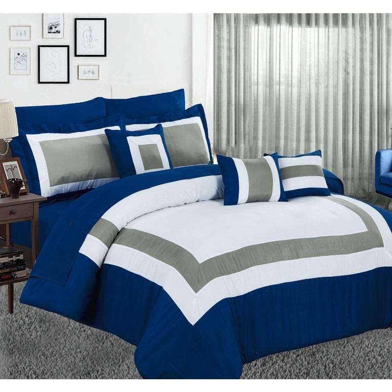 Premium 10pc Comforter Set | 10 Piece Comforter and Sheet Set | Coverlet Bedding Set | 2 Sizes - 4 Colours Quilts & Comforters Queen / Navy Ontrendideas Bed and Bath