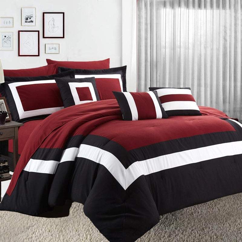 Premium 10pc Comforter Set | 10 Piece Comforter and Sheet Set | Coverlet Bedding Set | 2 Sizes - 4 Colours Quilts & Comforters Queen / Red Ontrendideas Bed and Bath