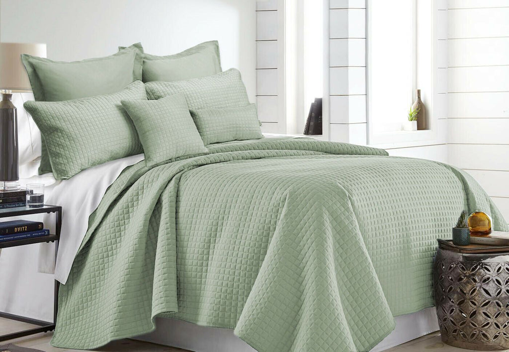7 Piece Light Comforter Set | Coverlet Set | 7pc Summer Cool Bedspread | 2 Sizes - 6 Colours Quilts & Comforters Queen / Sage Green Ontrendideas Bed and Bath