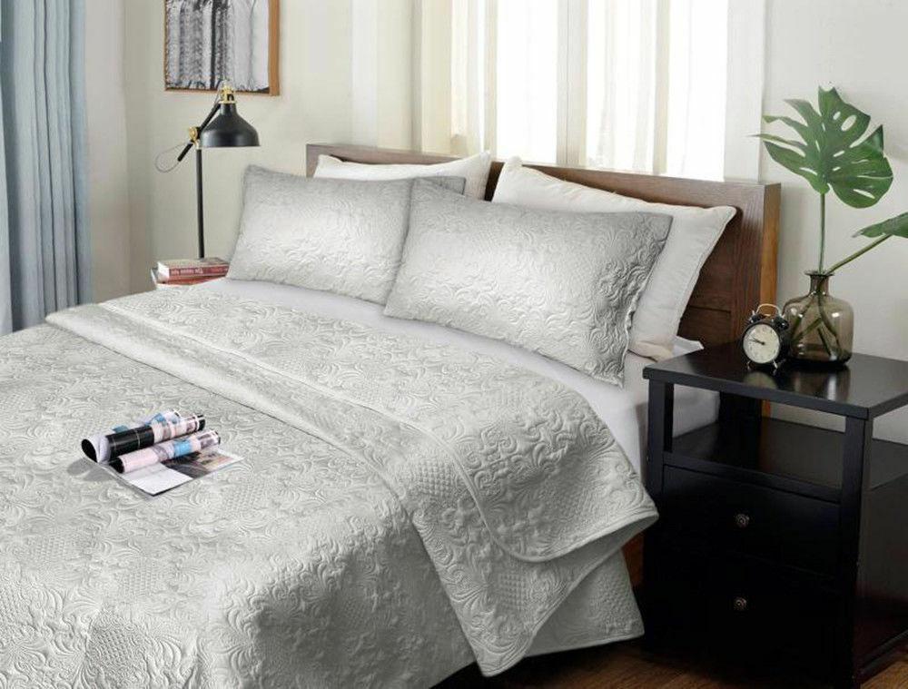 3 Piece Ultrasonic Embossed Comforter Set | 3pc Luxury Bedspread Set | 2 Sizes - 5 Colours Quilts & Comforters Queen / Silver Ontrendideas Bed and Bath
