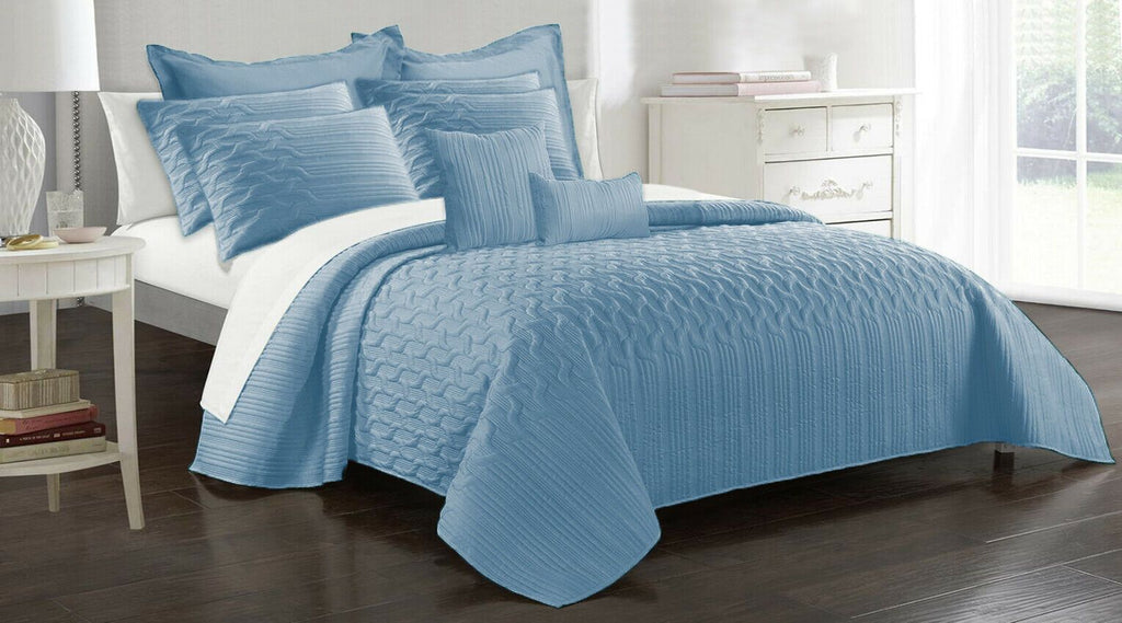 9pc Light Interlaced Comforter Set | 9 Piece All Seasons Cooling Coverlet Set | Modern Bedding Set | 2 Sizes - 5 Colours Quilts & Comforters Queen / Steel Blue Ontrendideas Bed and Bath