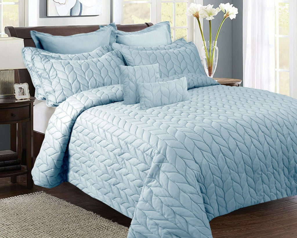 9pc Lightweight Embossed Comforter Set All Seasons Coverlet Set Ramesses | 2 Sizes - 5 Colours Quilts & Comforters Queen / Steel Blue Ontrendideas Bed and Bath