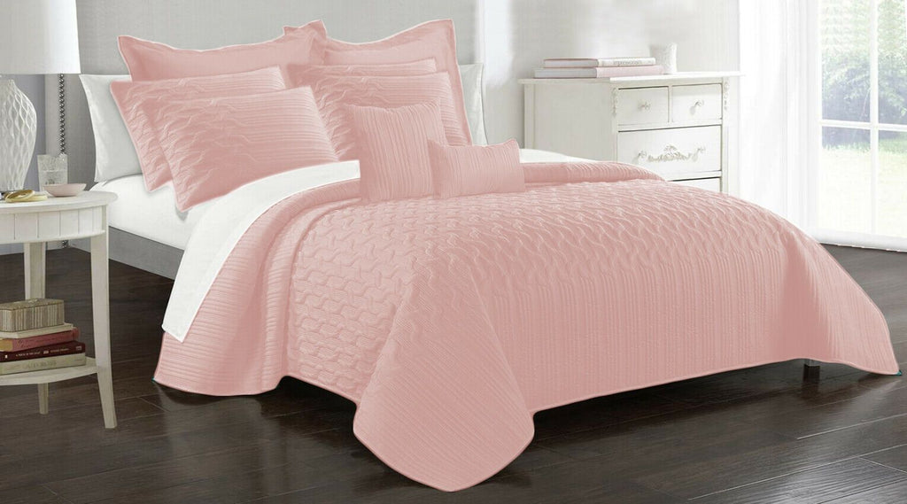 9pc Light Interlaced Comforter Set | 9 Piece All Seasons Cooling Coverlet Set | Modern Bedding Set | 2 Sizes - 5 Colours Quilts & Comforters Queen / Tea Rose Ontrendideas Bed and Bath