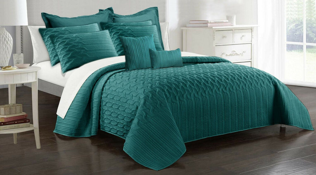 9pc Light Interlaced Comforter Set | 9 Piece All Seasons Cooling Coverlet Set | Modern Bedding Set | 2 Sizes - 5 Colours Quilts & Comforters Queen / Teal Ontrendideas Bed and Bath
