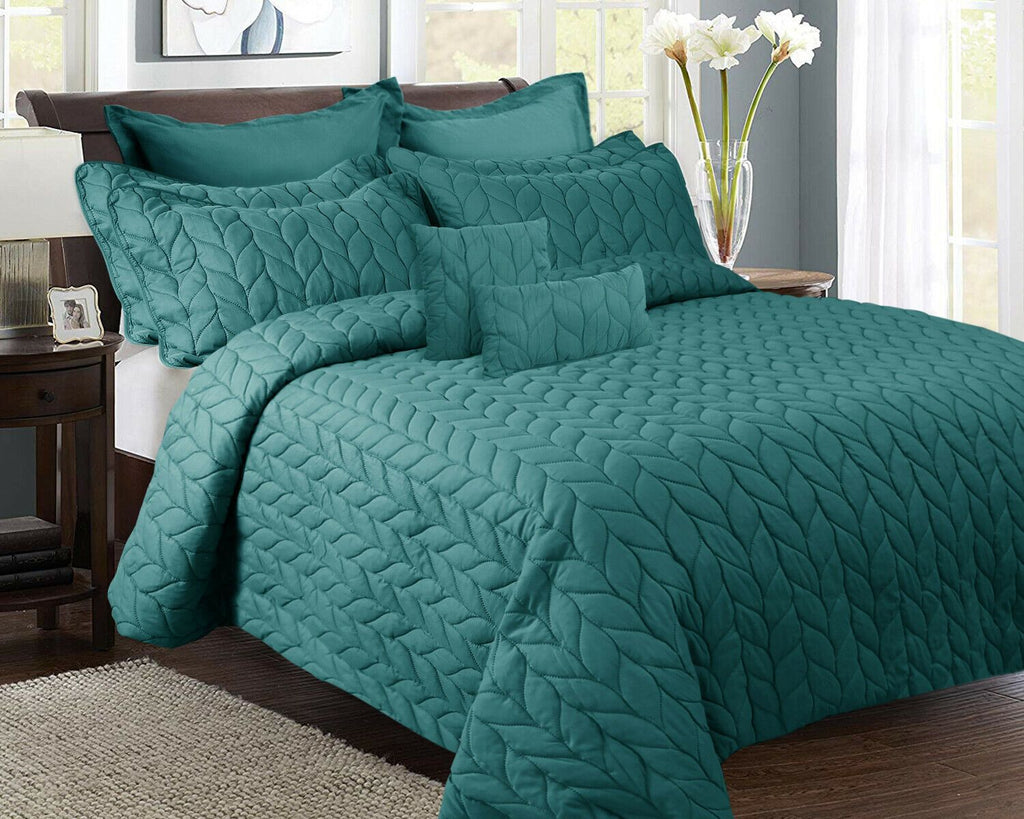 9pc Lightweight Embossed Comforter Set All Seasons Coverlet Set Ramesses | 2 Sizes - 5 Colours Quilts & Comforters Queen / Teal Ontrendideas Bed and Bath