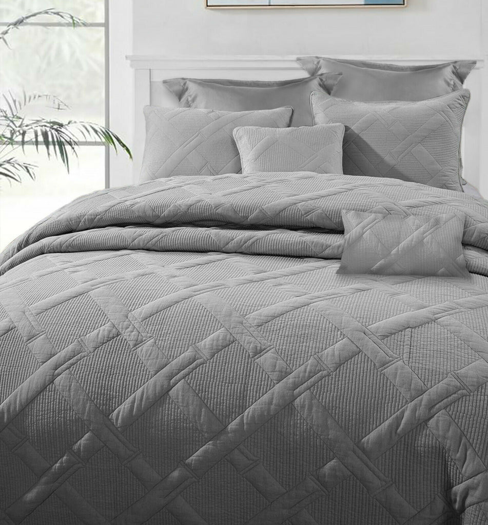 7 Piece Bamboo Comforter Set | 7pc Bamboo Matelassé Weave Set Coverlet | 2 Sizes - 4 Colours Quilts & Comforters Queen / Ultimate Grey Ontrendideas Bed and Bath