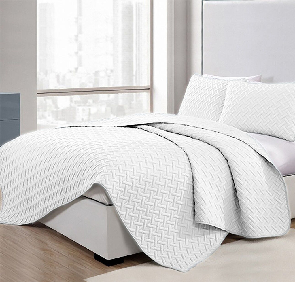 3 Piece Chic Embossed Comforter Set | 3pc Coverlet Sets | All Season Comforter 2 Sizes | 8 Colours Quilts & Comforters Queen / White Ontrendideas Bed and Bath