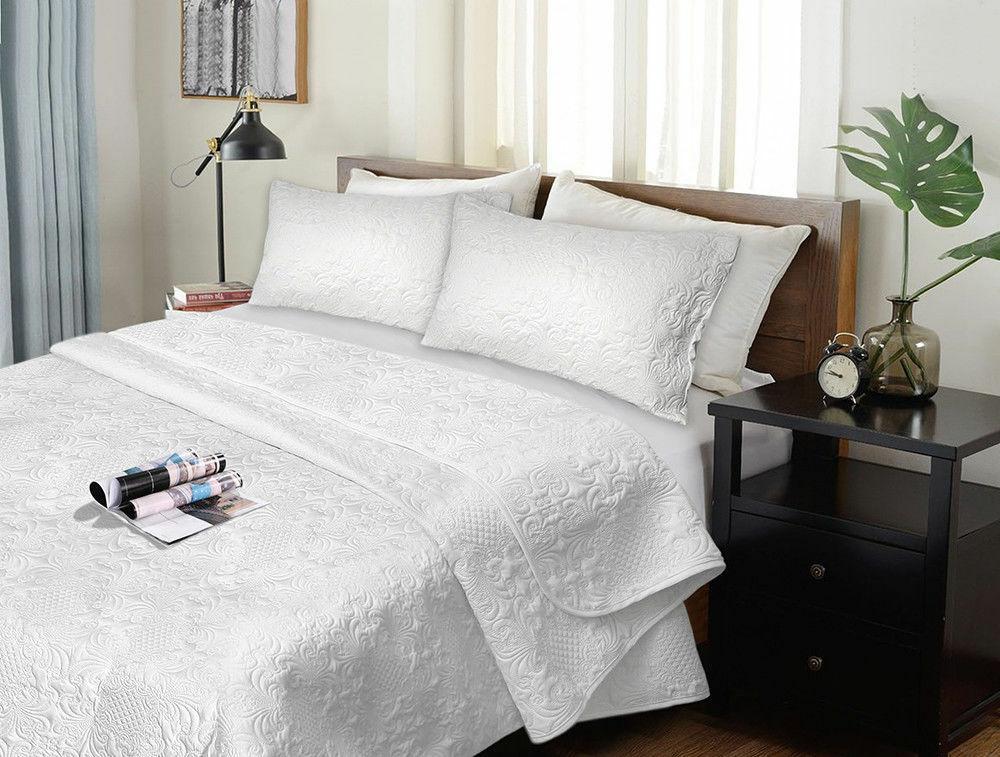 3 Piece Ultrasonic Embossed Comforter Set | 3pc Luxury Bedspread Set | 2 Sizes - 5 Colours Quilts & Comforters Queen / White Ontrendideas Bed and Bath