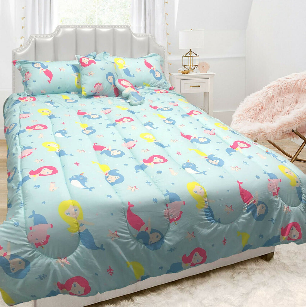 5 Piece Kids Comforter Set | 5pc Childrens Bedding Set | Kids Decor Bedding | 2 Sizes - 12 Designs Quilts & Comforters Single / Mermaids Ontrendideas Bed and Bath