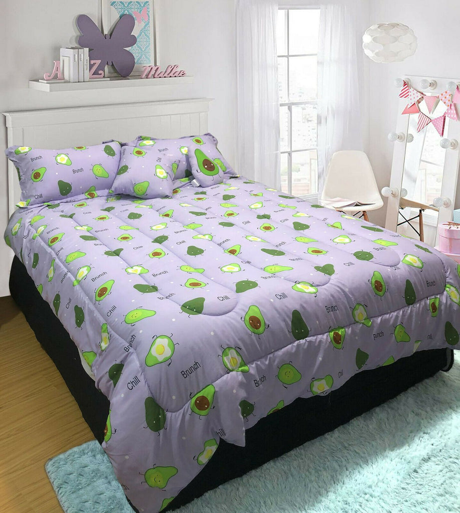 5 Piece Kids Comforter Set | 5pc Childrens Bedding Set | Kids Decor Bedding | 2 Sizes - 12 Designs Quilts & Comforters Single / Purple Avocado Ontrendideas Bed and Bath