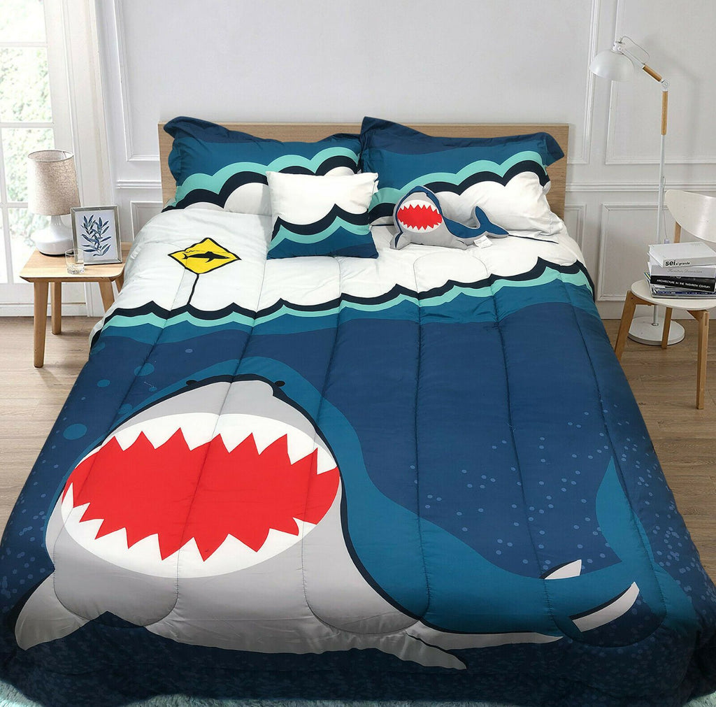 5 Piece Kids Comforter Set | 5pc Childrens Bedding Set | Kids Decor Bedding | 2 Sizes - 12 Designs Quilts & Comforters Single / Sharks Ontrendideas Bed and Bath