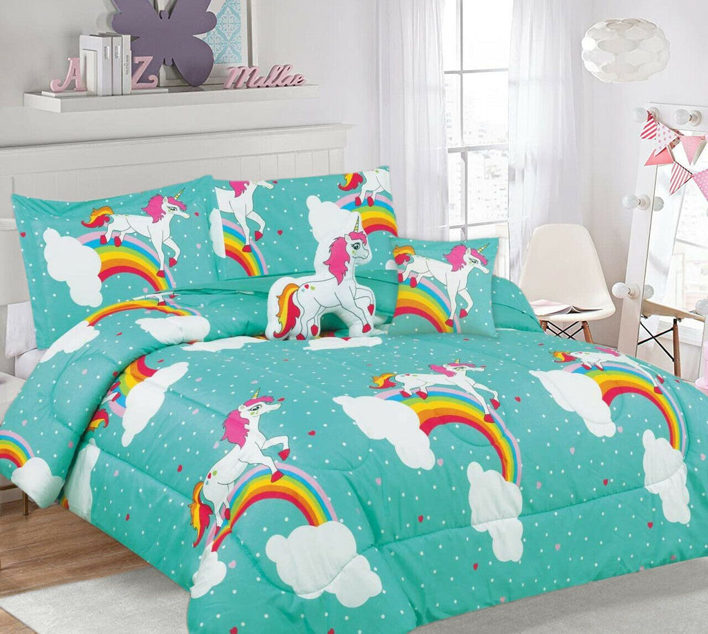 5 Piece Kids Comforter Set | 5pc Childrens Bedding Set | Kids Decor Bedding | 2 Sizes - 12 Designs Quilts & Comforters Single / Unicorn Ontrendideas Bed and Bath