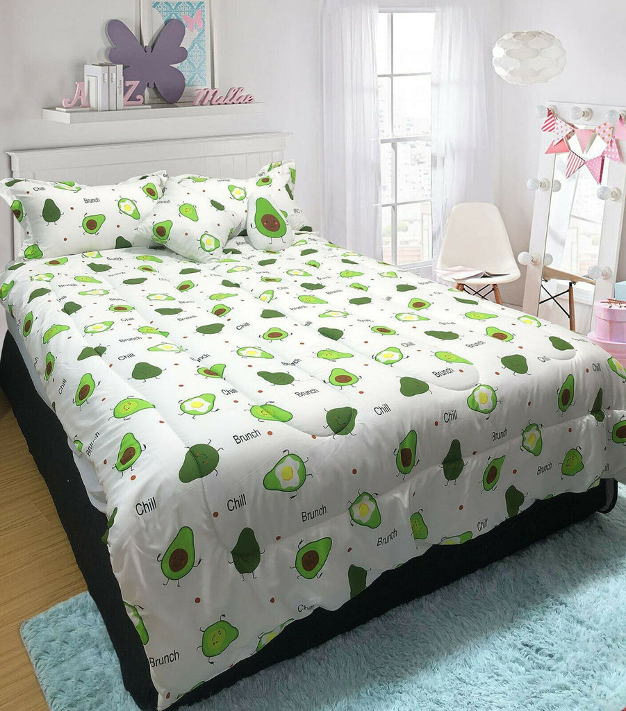 5 Piece Kids Comforter Set | 5pc Childrens Bedding Set | Kids Decor Bedding | 2 Sizes - 12 Designs Quilts & Comforters Single / White Avocado Ontrendideas Bed and Bath
