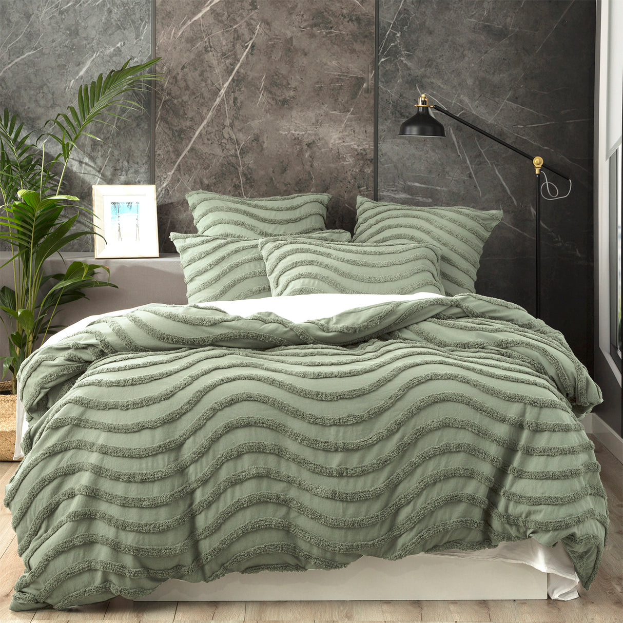 Wave 100% Cotton Chenille Vintage Washed Tufted Quilt Cover Set by Cloud Linen